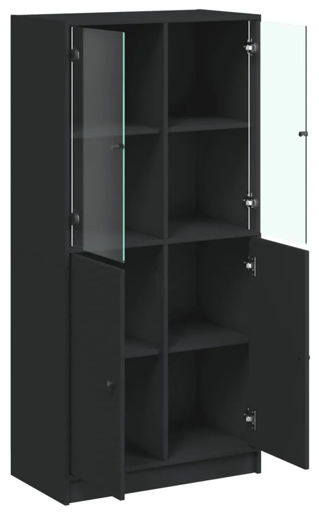 fekete szerelt fa magasszekrény ajtókkal 68x37x142 cm
