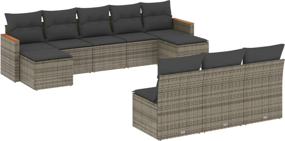 vidaXL 10 részes szürke polyrattan kerti ülőgarnitúra párnákkal