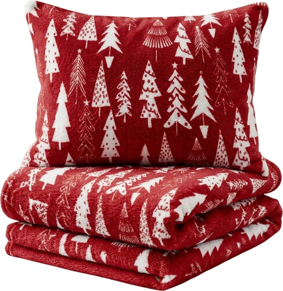Mikroplüss ágyneműhuzat CHRISTMAS TREES piros Ágyneműhuzat mérete: 2 db 70 x 90 cm | 200 x 220 cm