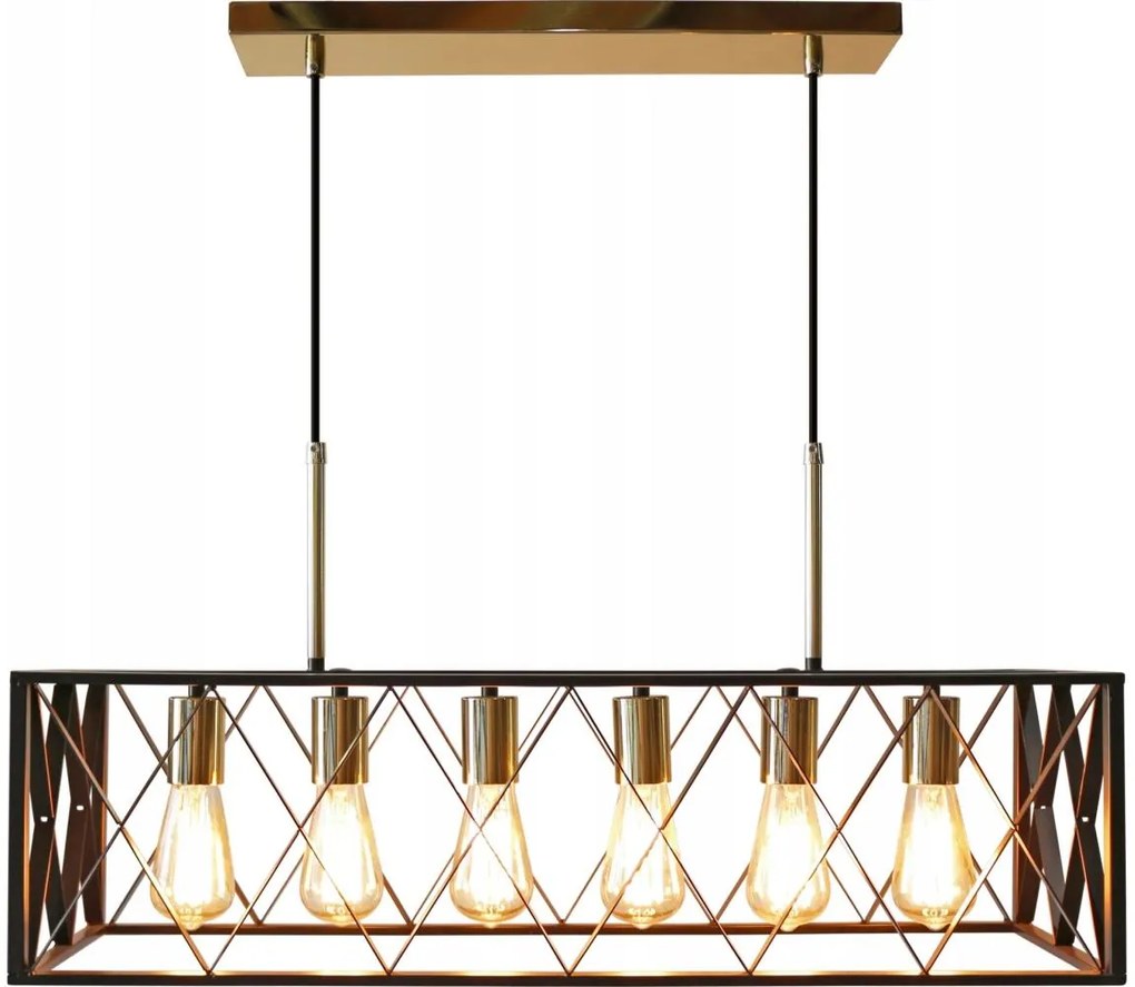 Csillár zsinóron FRAME 6xE27/60W/230V fekete/arany