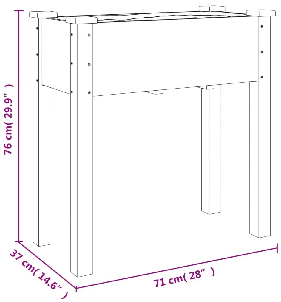 tömör fenyőfa kerekes ültetőláda béléssel 71 x 37 x 80 cm