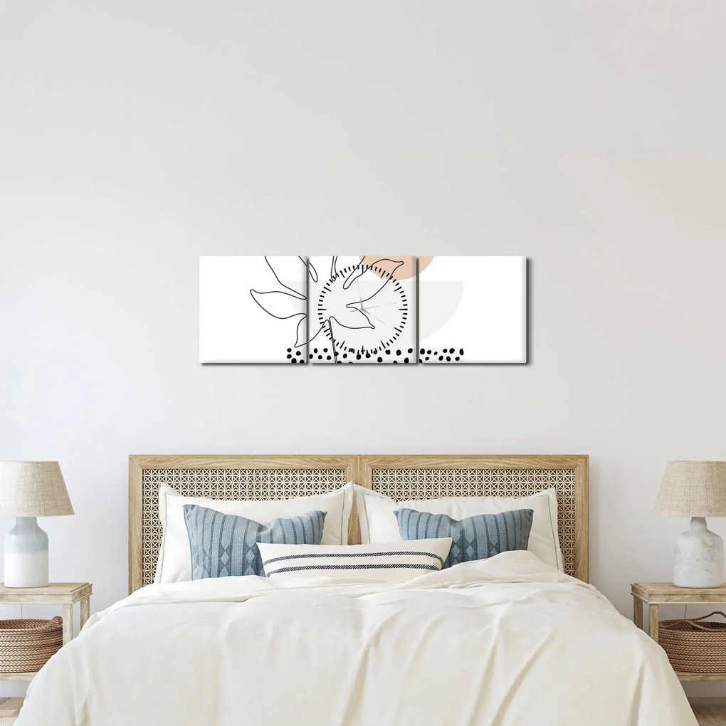 Kép - Vonal művészet virágok N⁰3 (órával) (90x30 cm)
