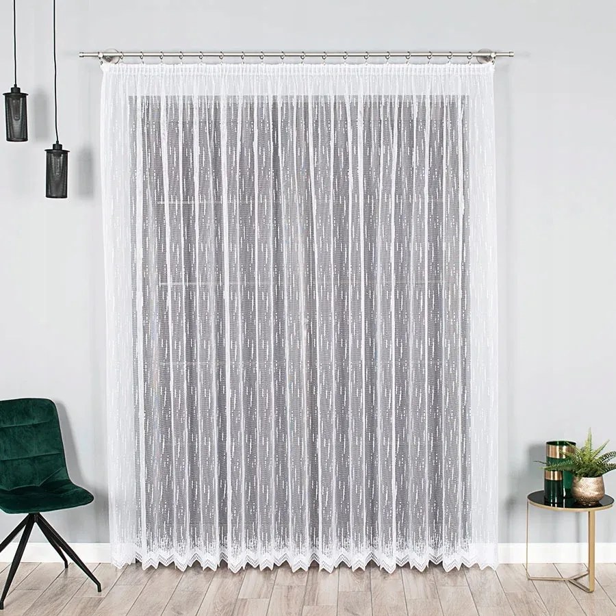 Hosszú függöny zsakárd mintával, nappaliba, erkélyre, 250cm, fehér