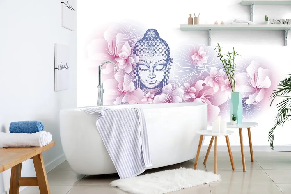 Öntapadó tapéta Buddha virágok között - 450x300