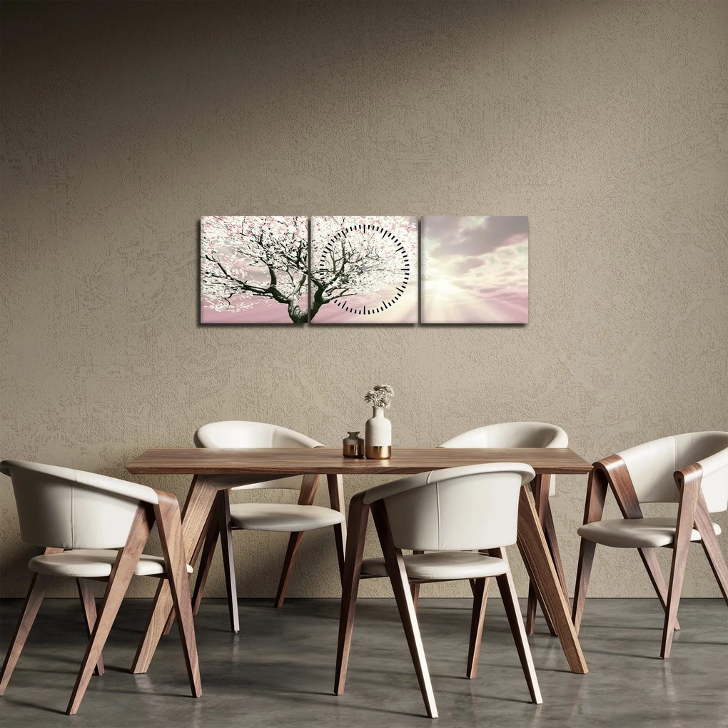 Rózsaszín fa képe (órával) (90x30 cm)