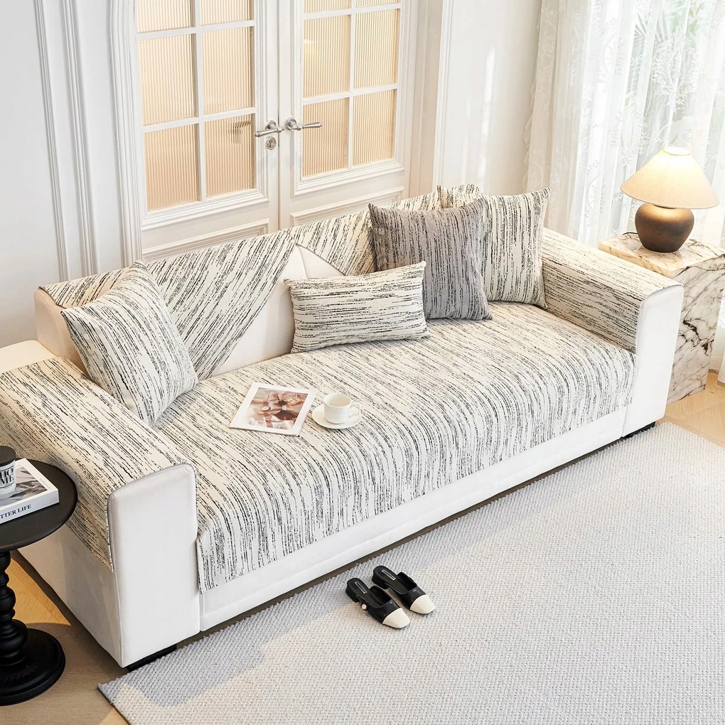 Csúszásgátló, puha zsenília kanapéhuzat 90x240 cm, fekete-fehér