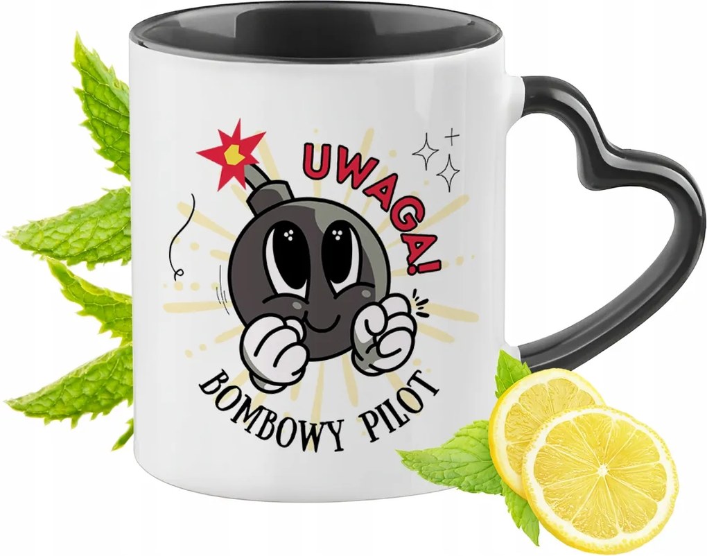 Fekete bögre szív alakú füllel távirányítóval ajándékba