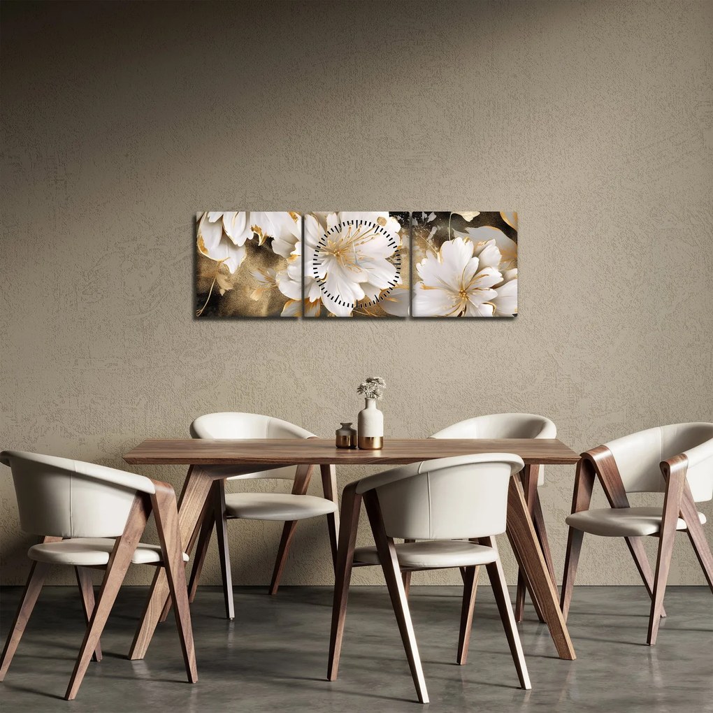 Kép - Virágok aranyban (órával) (90x30 cm)
