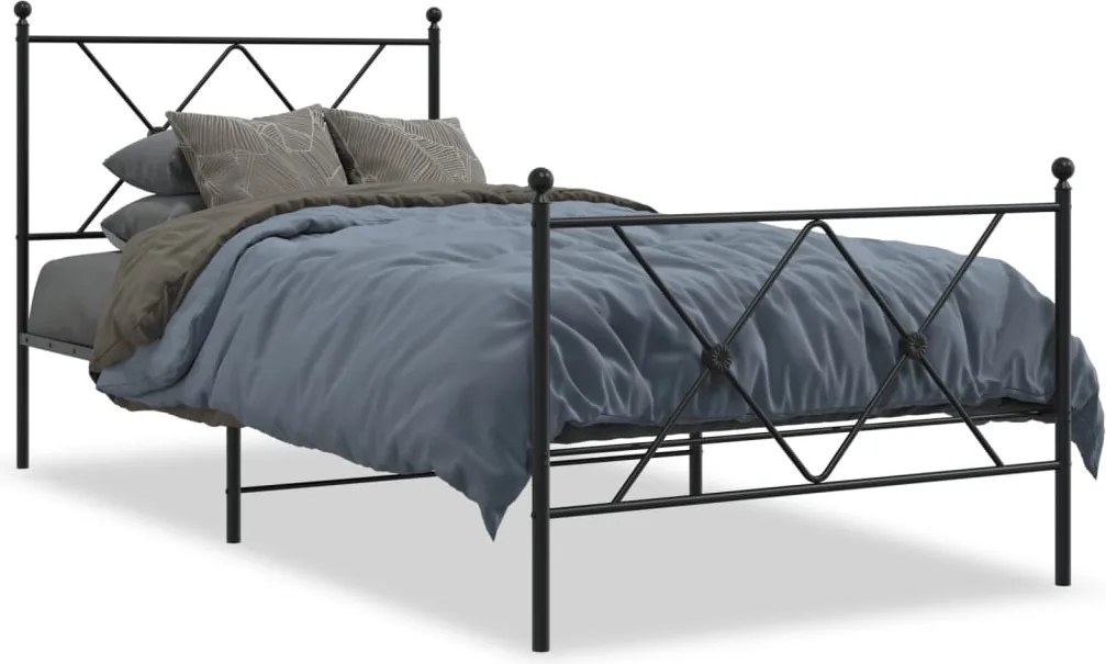 vidaXL fekete fém ágykeret fej- és lábtámlával 90 x 200 cm