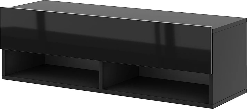 TV-szekrény 100 cm, 1 ajtóval, fekete/magasfényű fekete színkombinációban DERBY