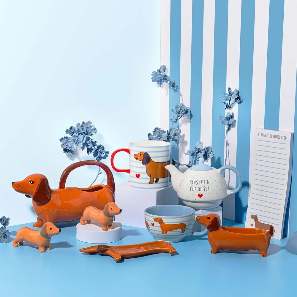 Kék-barna porcelán bögre 300 ml Sausage Dog – Sass &amp; Belle