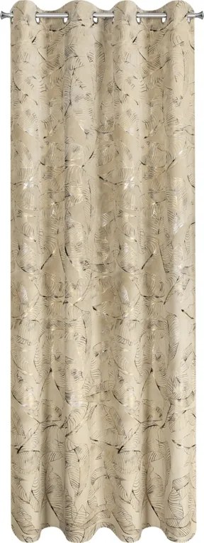 Függöny 135x250 bézs-szürke, pezsgőszínű nyomott mintával