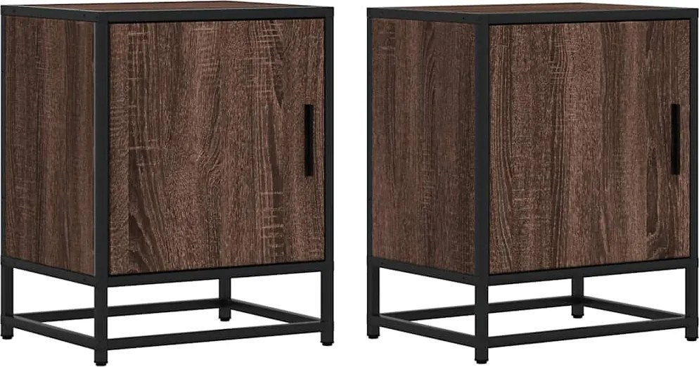 vidaXL éjjeliszekrények 2 db barna tölgy 40x31x50 cm műfából és fémből