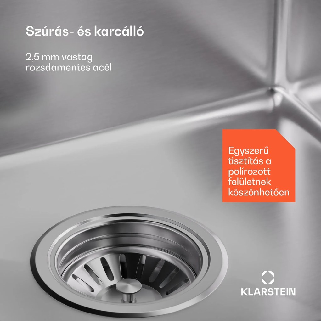 Klarstein TitanSteel Konyhai mosogató 45 x 39 cm (H x Sz) rozsda-, karc-, és hőálló felülettel