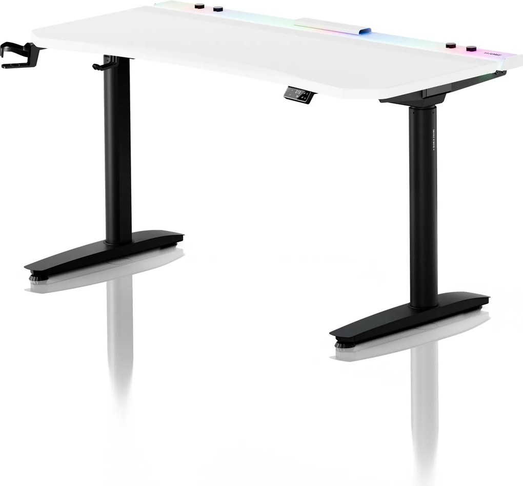 Elektromos RGB gamingasztal tartókkal, fehér-fekete, 140 cm: Diablo X-Forge 1400