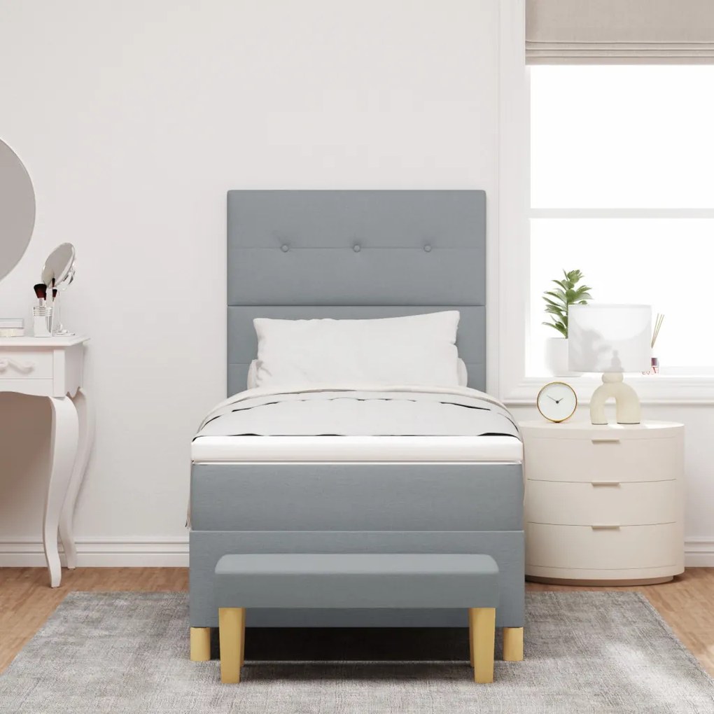 Boxspring Ágy Matrac és Pad Világosszürke 100x200 cm Szövet