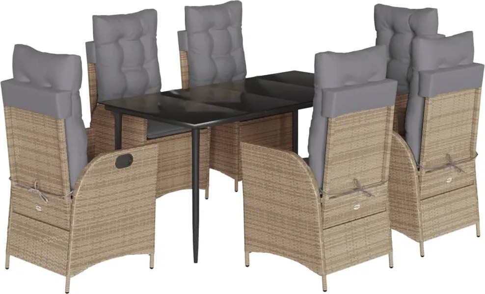 vidaXL 7 részes bézs polyrattan kerti étkezőgarnitúra párnákkal