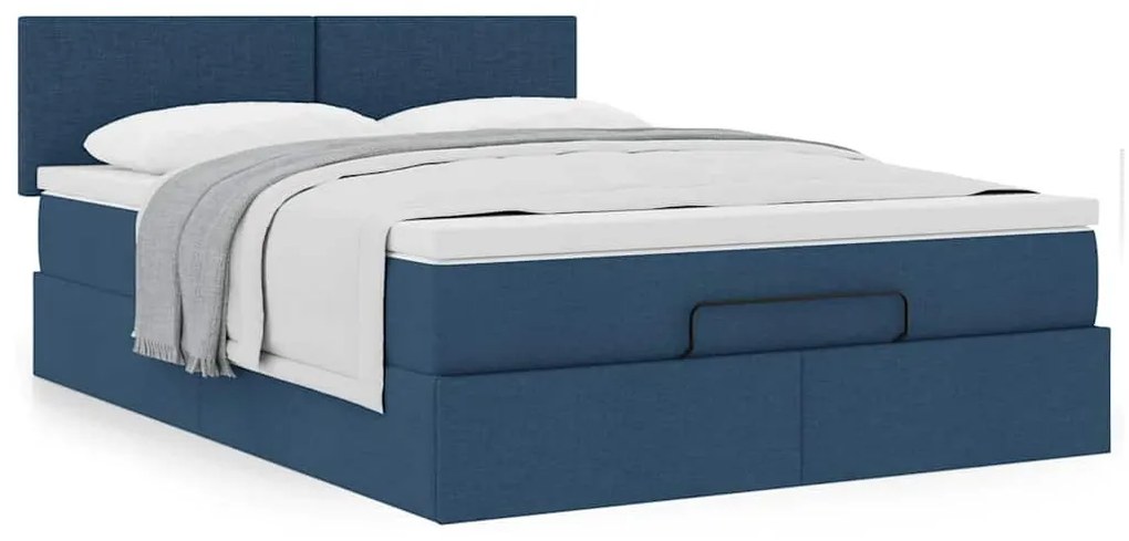 Ottomán ágy matraccal kék 140x190 cm szövet