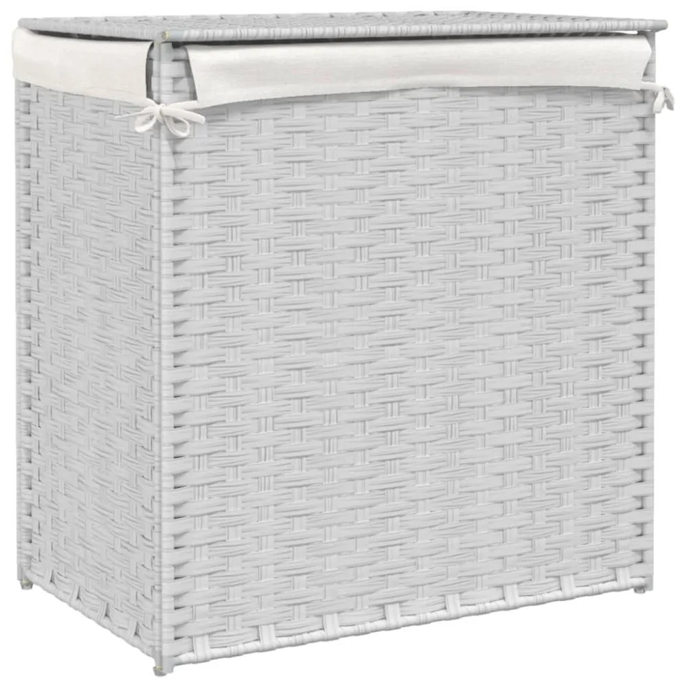 fehér polyrattan szennyeskosár 2 rekesszel 53x33x57 cm