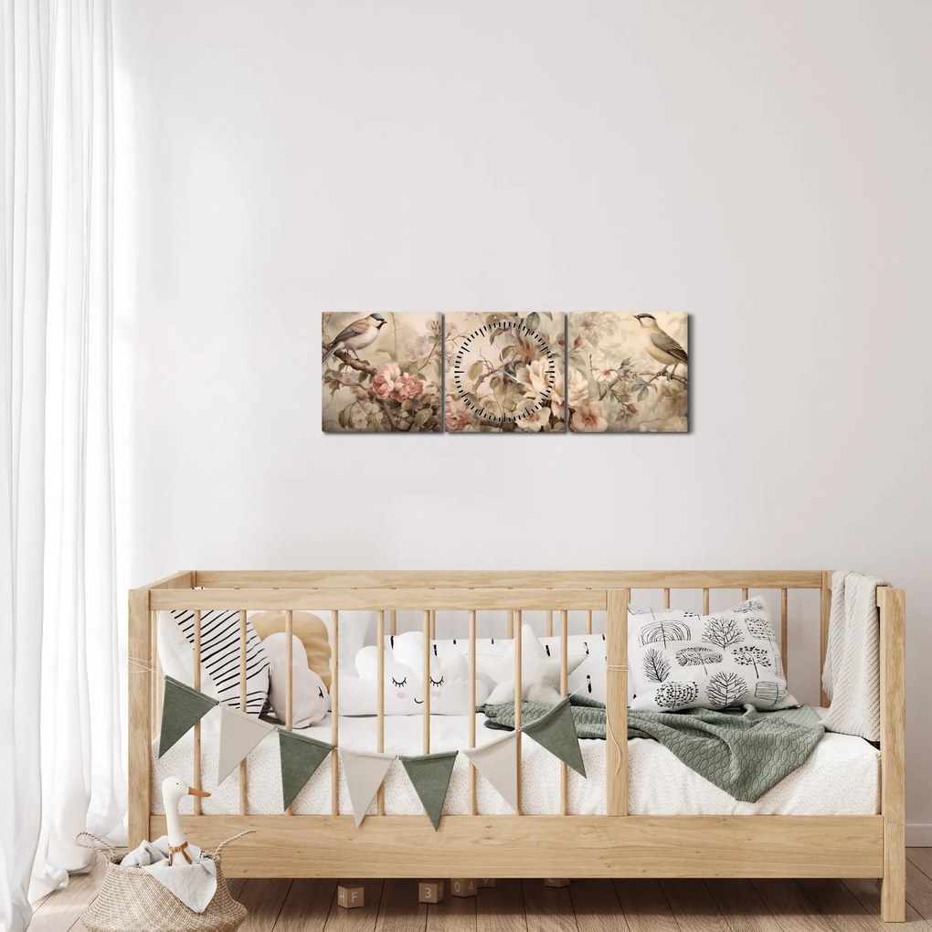Kép - Vintage madár festmény (órával) (90x30 cm)