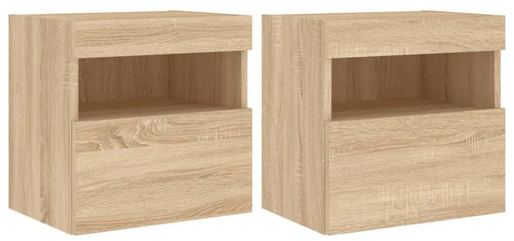 2 db sonoma tölgy színű fali TV-szekrény LED-del 40x30x40 cm