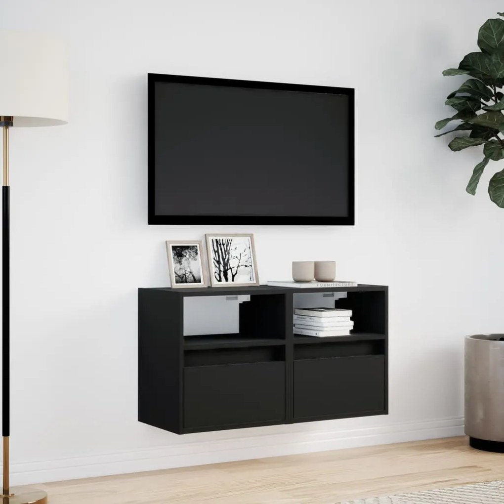 2 db fekete fali TV-szekrény LED-világítással 41x31x45 cm
