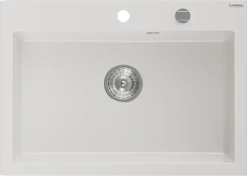 Mexen Elix gránit mosogató 1-medencés 700 x 500 mm, fehér, króm szifon - 6526701005-20