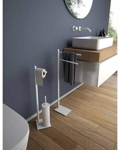 GEDY TR3222 Trilly állvány WC-papír tartóval ésWC-kefe tartóval, szögletes, matt fehér