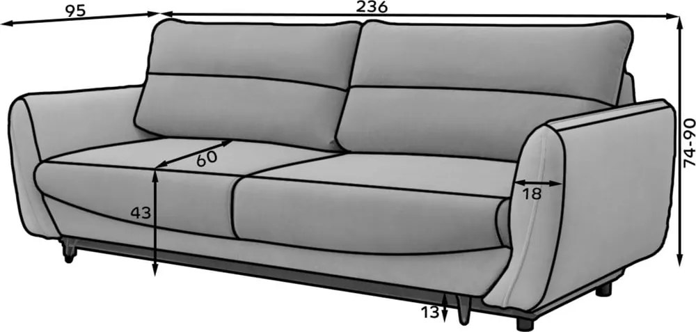 Fekete zsenília kinyitható-tárolóhelyes kanapé 236 cm Silva – ELTAP