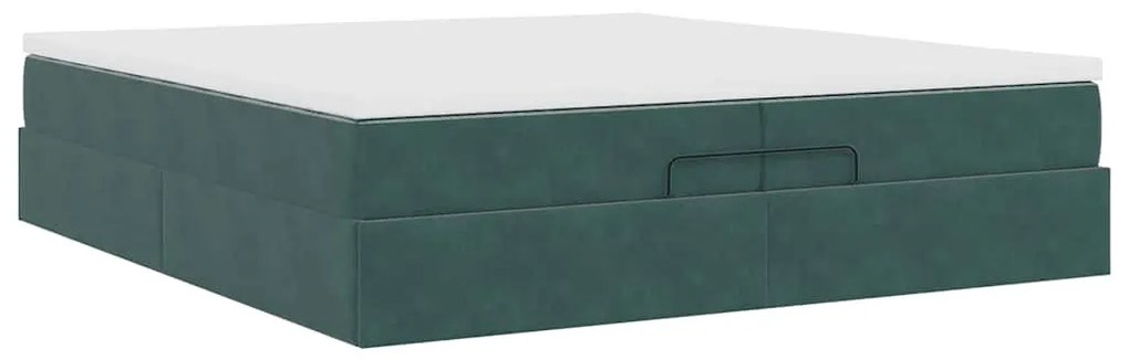 Ottomán ágykeret matracokkal Sötétzöld 200x200cm bársony