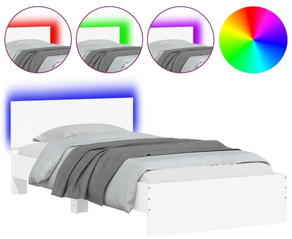 fehér ágykeret fejtámlával és LED-világítással 100 x 200 cm