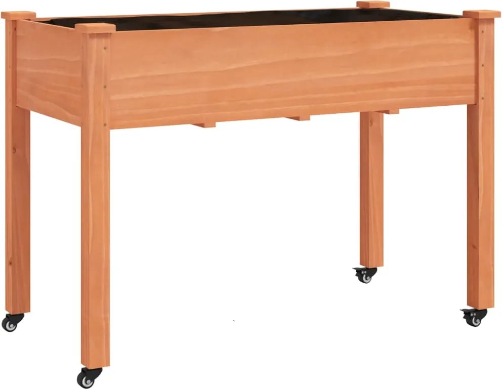 vidaXL barna tömör fenyőfa kerekes ültetőláda béléssel 118x59x80 cm