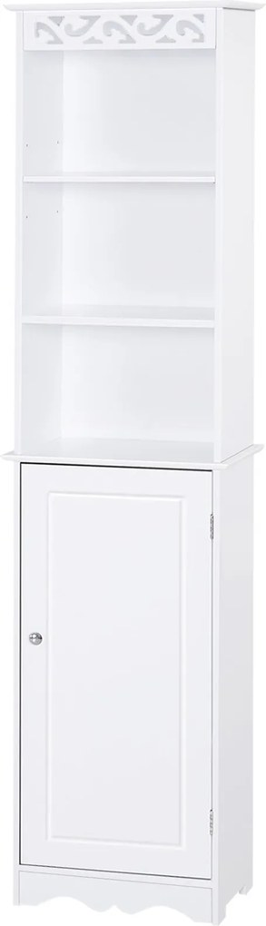 HOMCOM Fürdőszobai Torony Szekrény 3 Állítható Polccal és 1 Nagy Alsó Szekrény MDF Fehér 40x23x160cm | Aosom
