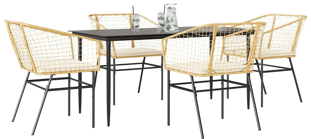 vidaXL 5 észes barna polyrattan üveg kerti étkezőgarnitúra párnával