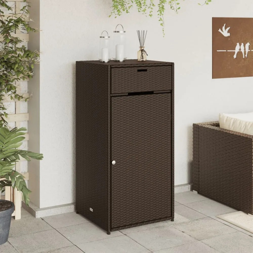 barna polyrattan kerti tárolószekrény 55 x 55 x 111 cm