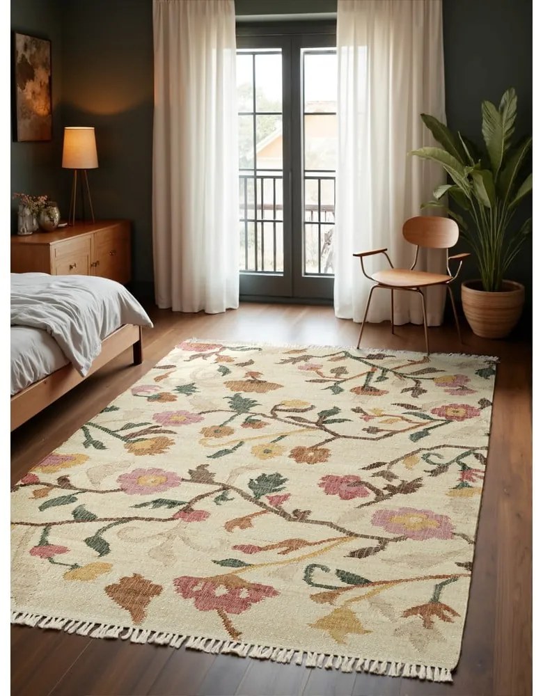 Krémszínű kézi szövésű juta szőnyeg 120x170 cm Roya Violette – Elle Decoration