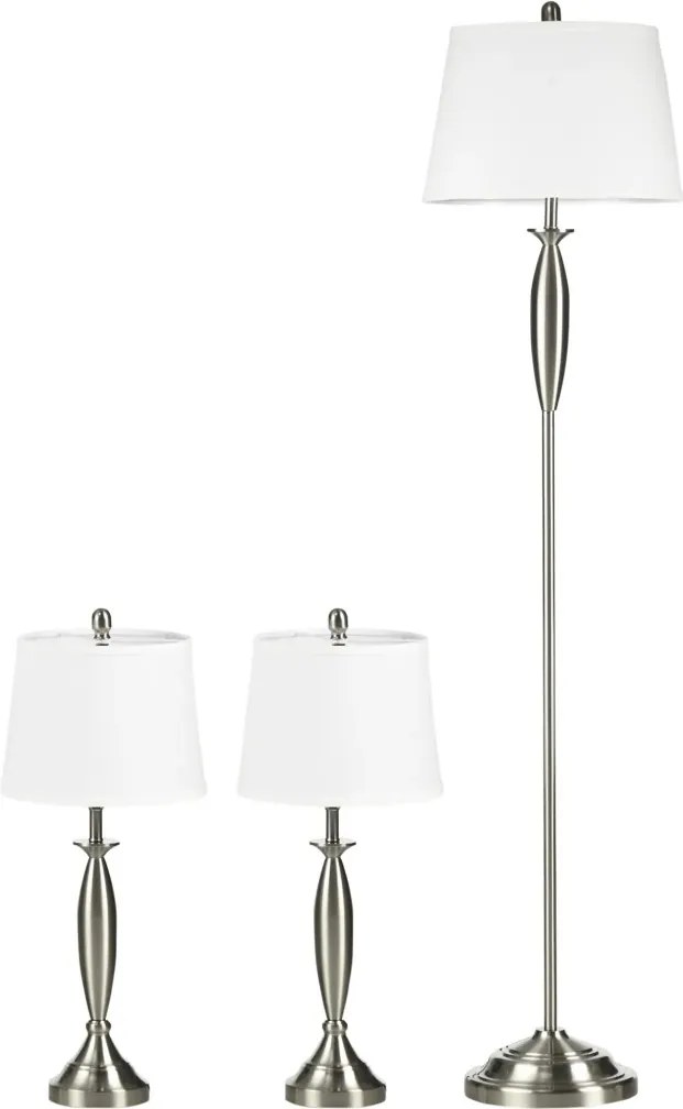 HOMCOM 3 Darabos szett 1 állólámpa, 2 asztali lámpa, vászonhatású 38 x 38 x 158 cm, ezüst-fehér