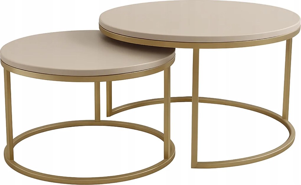 Dohányzóasztal Kasmír Loft Gold 2in1 Kerek Szett Japandi Boho Nappali Arany