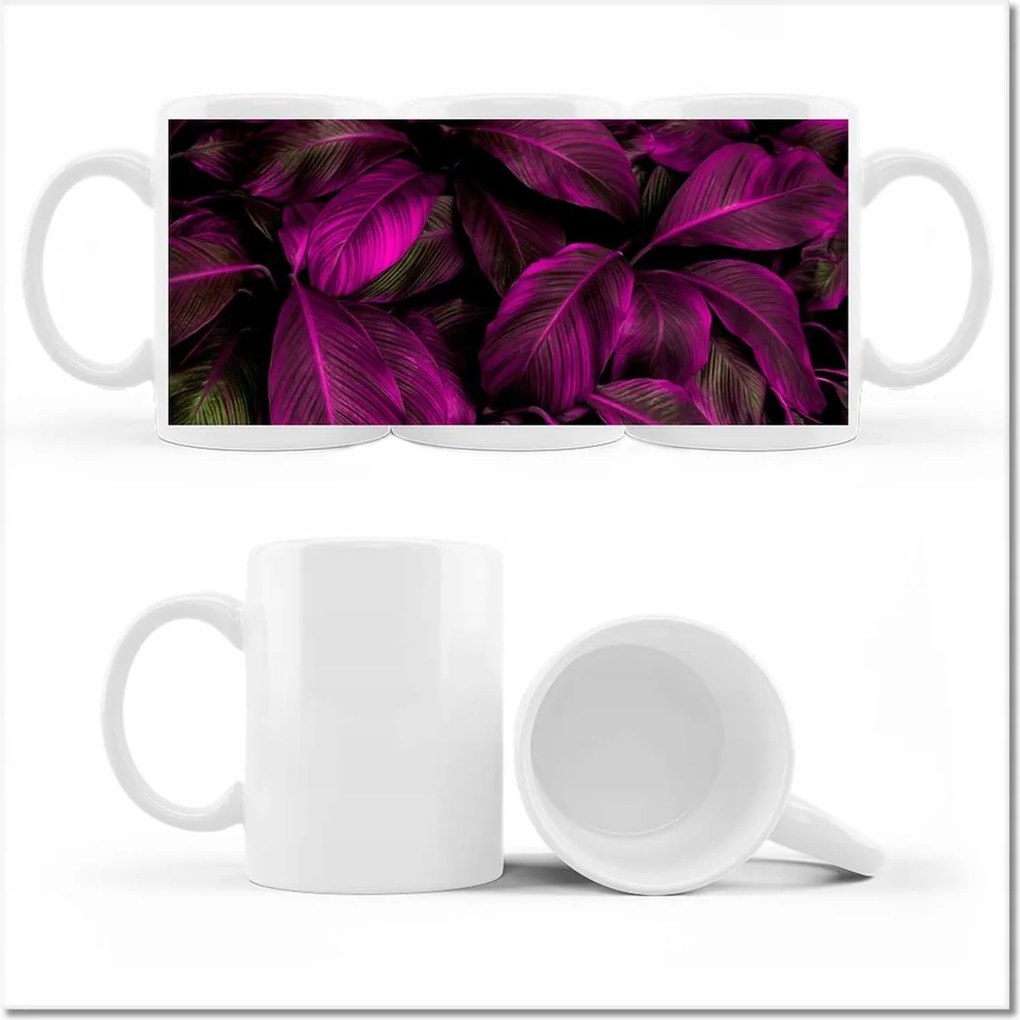 Bögre fényképpel Gyönyörű fukszia levelek