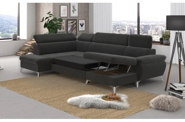 CATANIA balos sarok ülőgarnitúra, tárolóval, balos, grafit