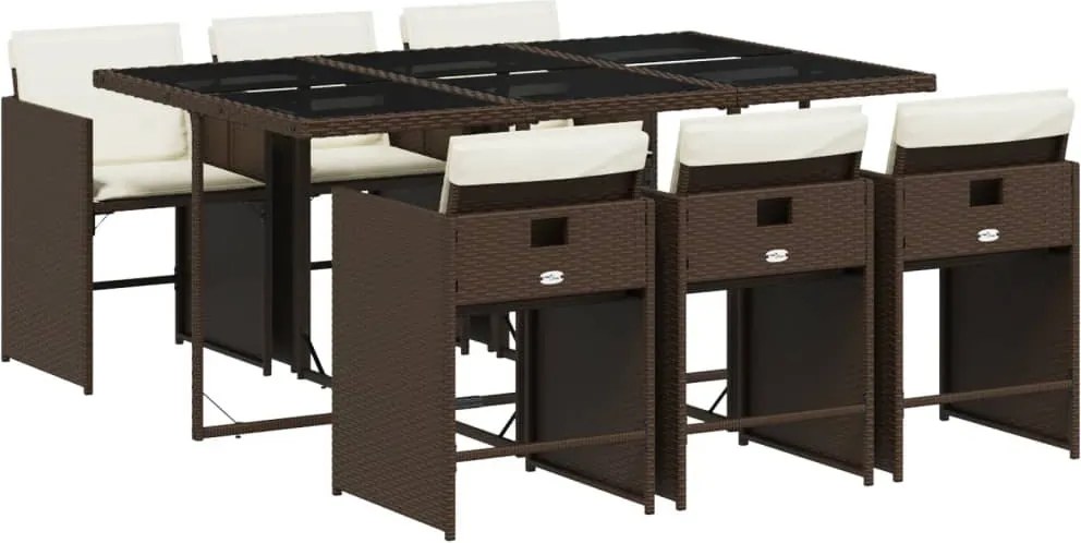 vidaXL 7 részes barna polyrattan kerti étkezőgarnitúra párnával