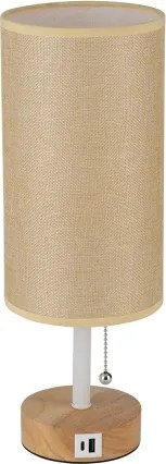 Brilagi - TABLON asztali lámpa USB-porttal 1xE27/25W/230V tölgy/fehér/bézs