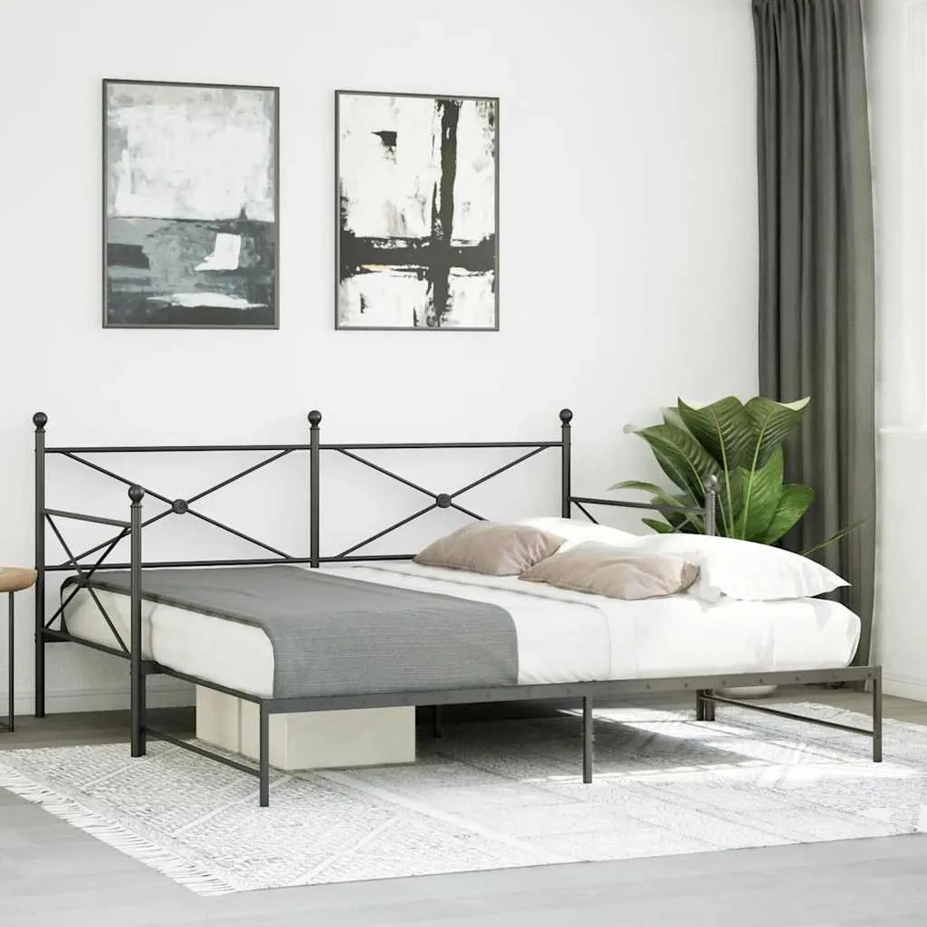 kihúzható kanapéágy matrac nélkül fekete 100x200 cm acél