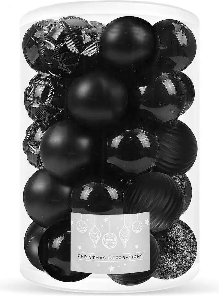 Karácsonyfadísz 8cm Törhetetlen Fekete MIX 30db Karácsonyfadísz