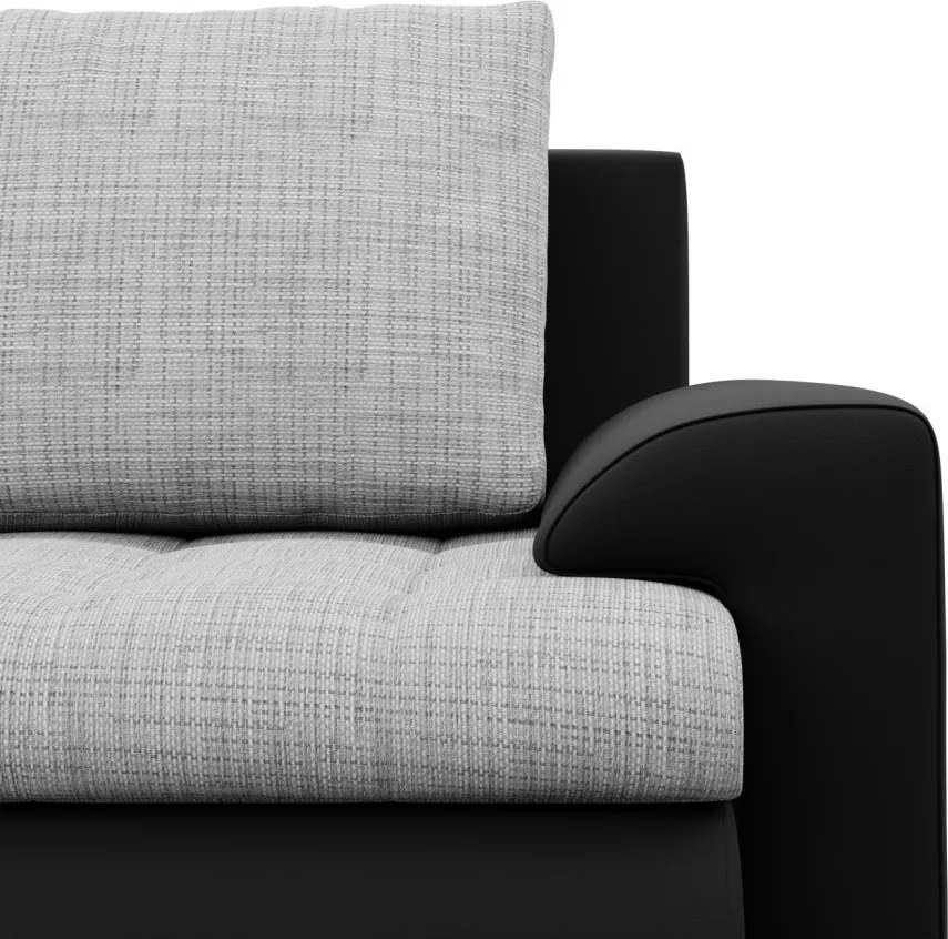 Tokio sarokkanapé, L alakú háttámlával, 2 ágyneműtartóval, fonott + műbőr, baloldali, szürke - fekete