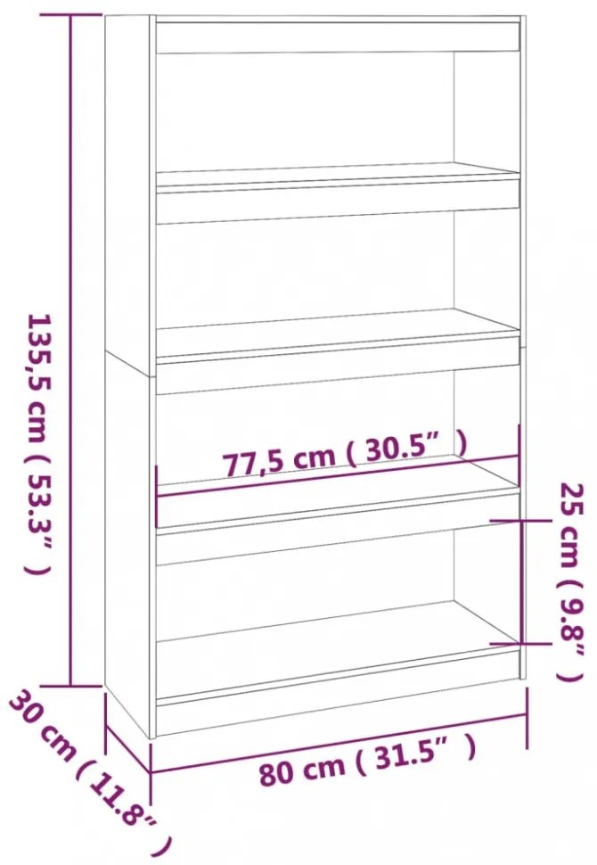 fekete tömör fenyőfa könyvszekrény/térelválasztó 80x30x135,5 cm