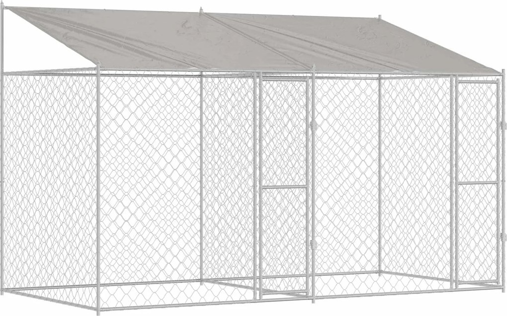 vidaXL Kutya ketrec tetővel Ezüst 400 x 200 x 256 cm Acél és PE