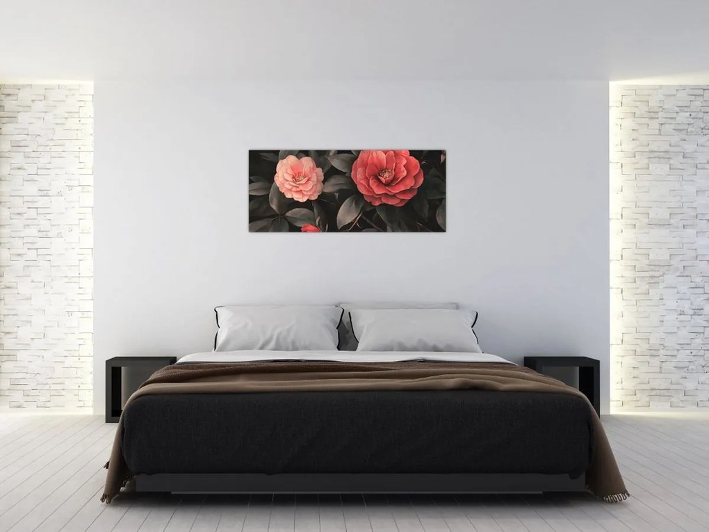 Kép - Vörös virágok sötét háttér előtt (120x50 cm)