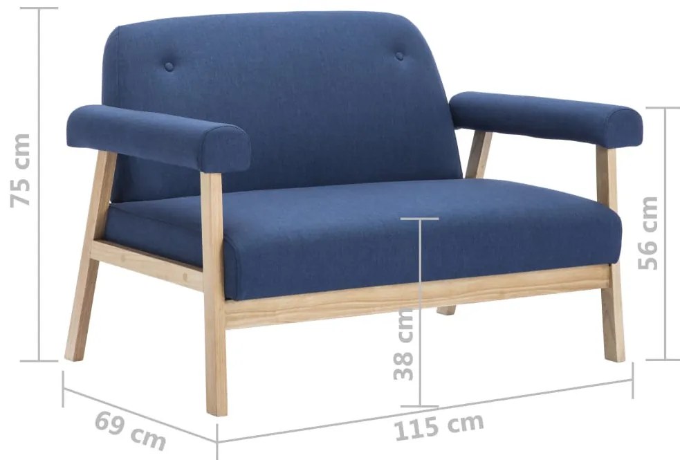 2 személyes kék szövet kanapé