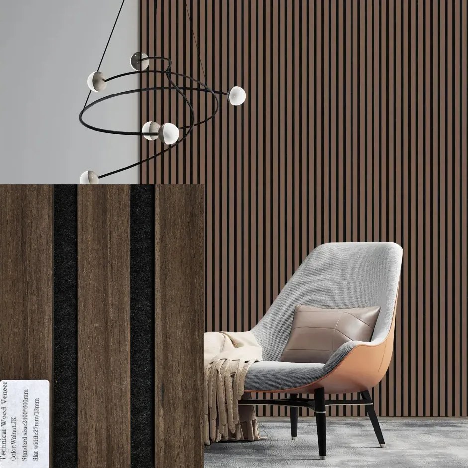 FREJA Akusztikai falpanel 200x60x2,2cm. Walnut JK - Egyedi méretre is levágjuk - 100x60x2,2cm , Walnut
